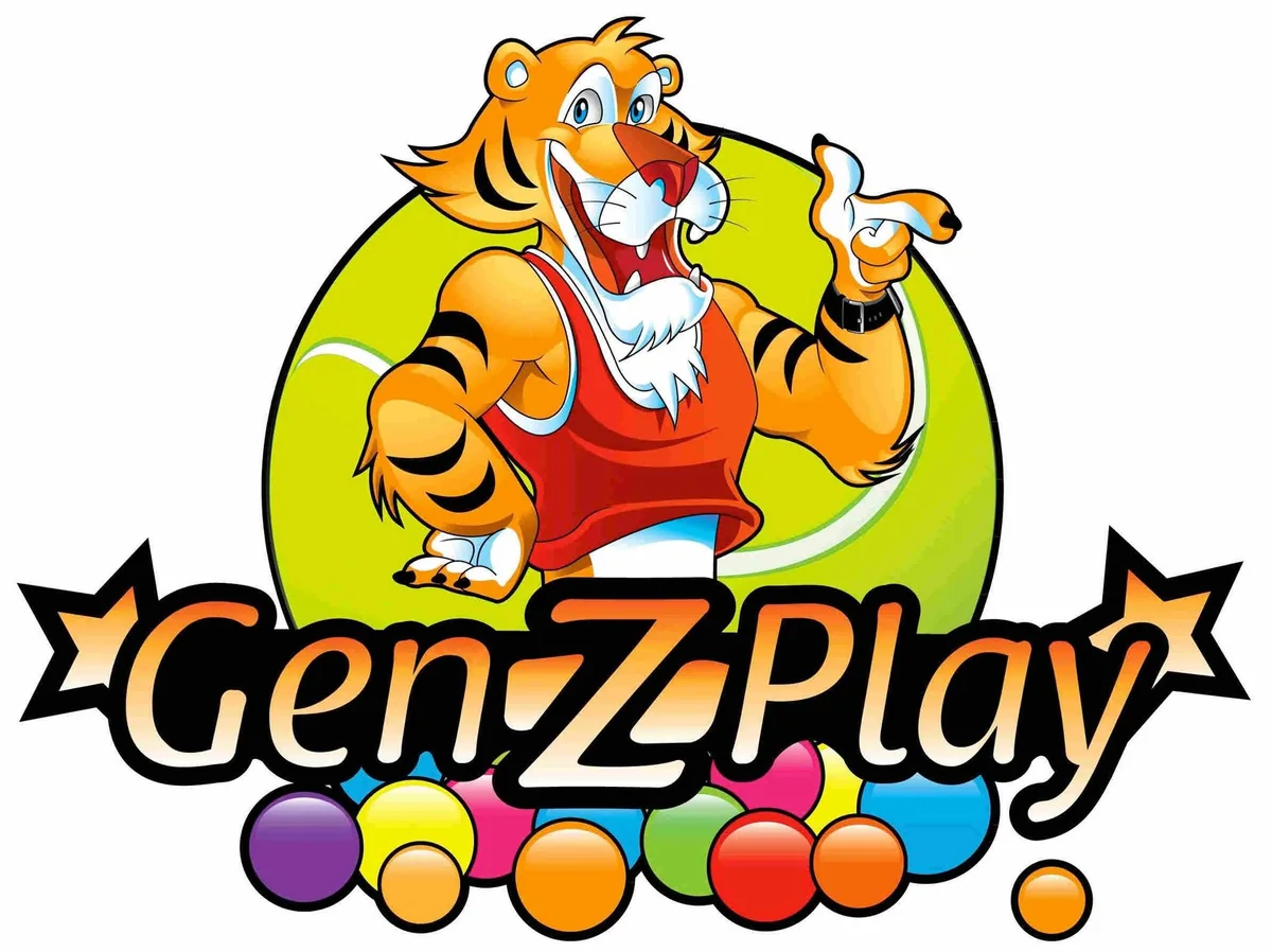 GenZPlay logo featuring an athletic cartoon tiger